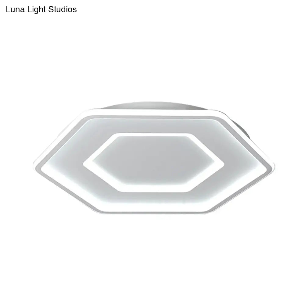 Modernist Hexagon Flush Pendant Ceiling Light In White/Gold Acrylic Led 16.5/20.5 Wide