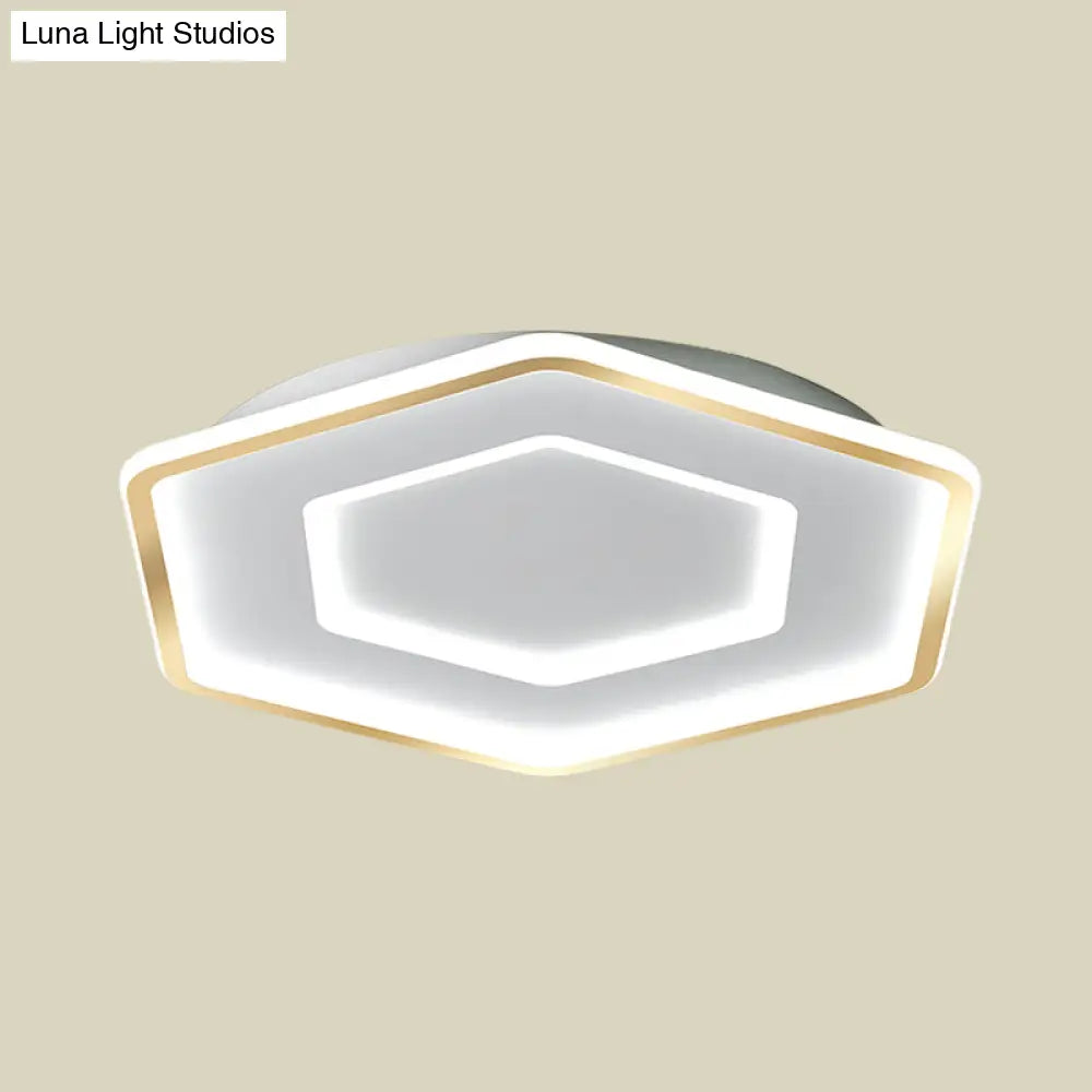 Modernist Hexagon Flush Pendant Ceiling Light In White/Gold Acrylic Led 16.5/20.5 Wide