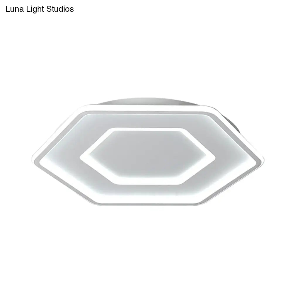 Modernist Hexagon Flush Pendant Ceiling Light In White/Gold Acrylic Led 16.5’/20.5’ Wide