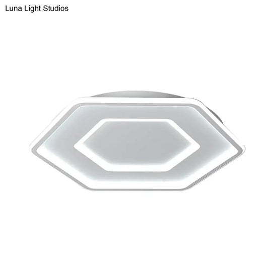 Modernist Hexagon Flush Pendant Ceiling Light In White/Gold Acrylic Led 16.5’/20.5’ Wide