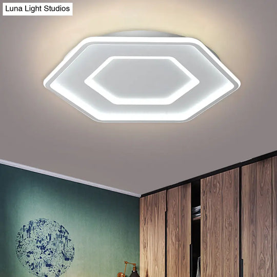 Modernist Hexagon Flush Pendant Ceiling Light In White/Gold Acrylic Led 16.5/20.5 Wide White / 16.5