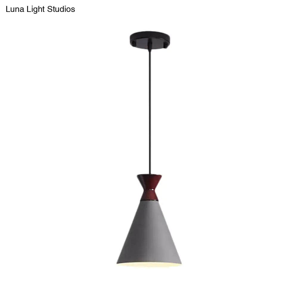 Modernist Iron 1-Head Bedside Pendant Light In Black/Grey/White - Wide Flare Drop Design