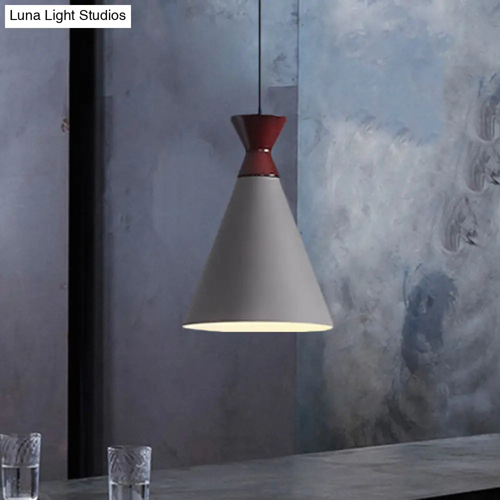 Modernist Iron 1-Head Bedside Pendant Light In Black/Grey/White - Wide Flare Drop Design Grey