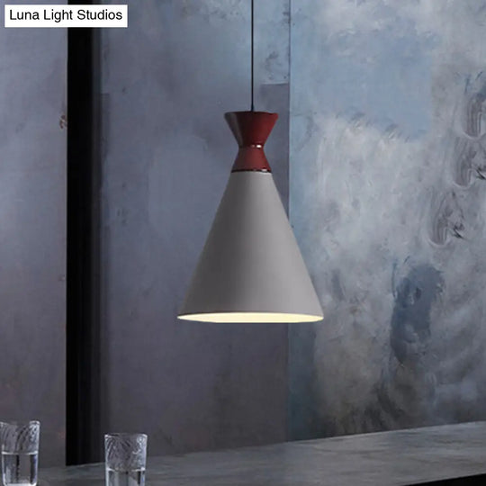 Modernist Iron 1-Head Bedside Pendant Light In Black/Grey/White - Wide Flare Drop Design Grey