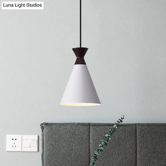 Modernist Iron Pendant Light - Wide Flare Drop 1 Head Bedside Suspension Lamp In Black/Grey/White