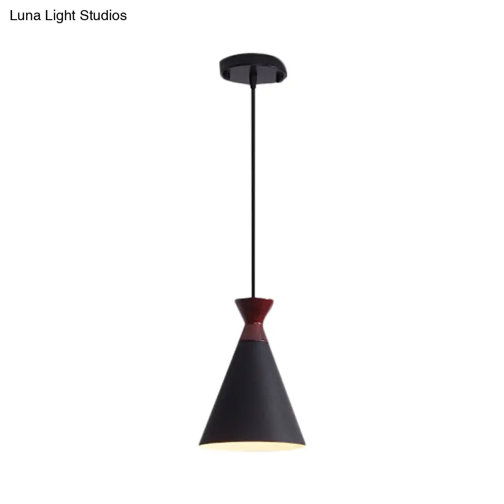 Modernist Iron Pendant Light - Wide Flare Drop 1 Head Bedside Suspension Lamp In Black/Grey/White