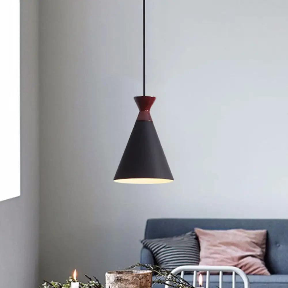 Modernist Iron Pendant Light - Wide Flare Drop 1 Head Bedside Suspension Lamp In Black/Grey/White