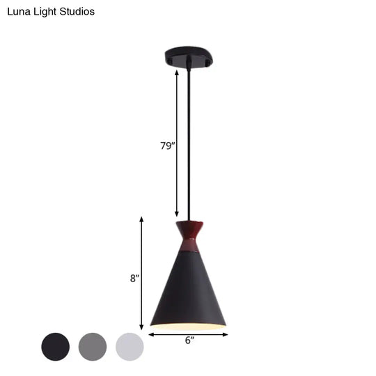 Modernist Iron 1-Head Bedside Pendant Light In Black/Grey/White - Wide Flare Drop Design