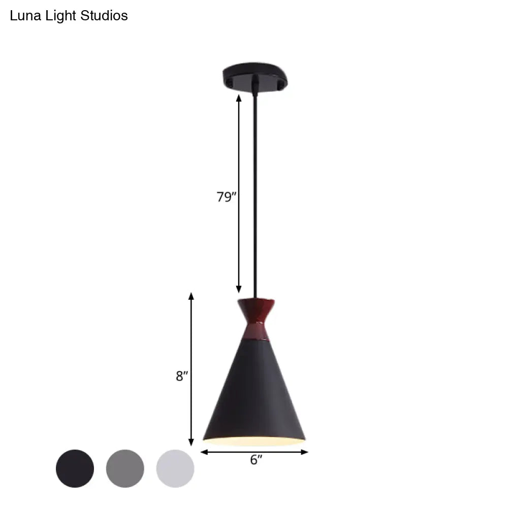 Modernist Iron Pendant Light - Wide Flare Drop 1 Head Bedside Suspension Lamp In Black/Grey/White