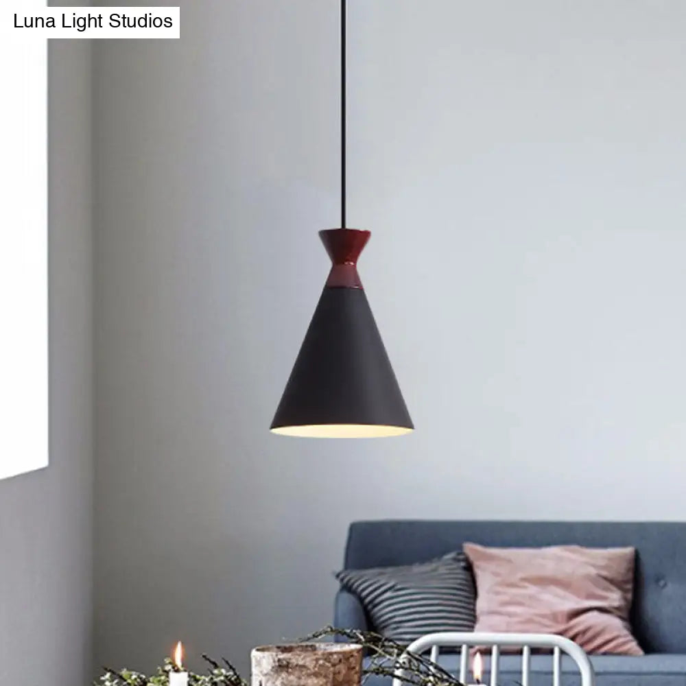 Modernist Iron 1-Head Bedside Pendant Light In Black/Grey/White - Wide Flare Drop Design Black