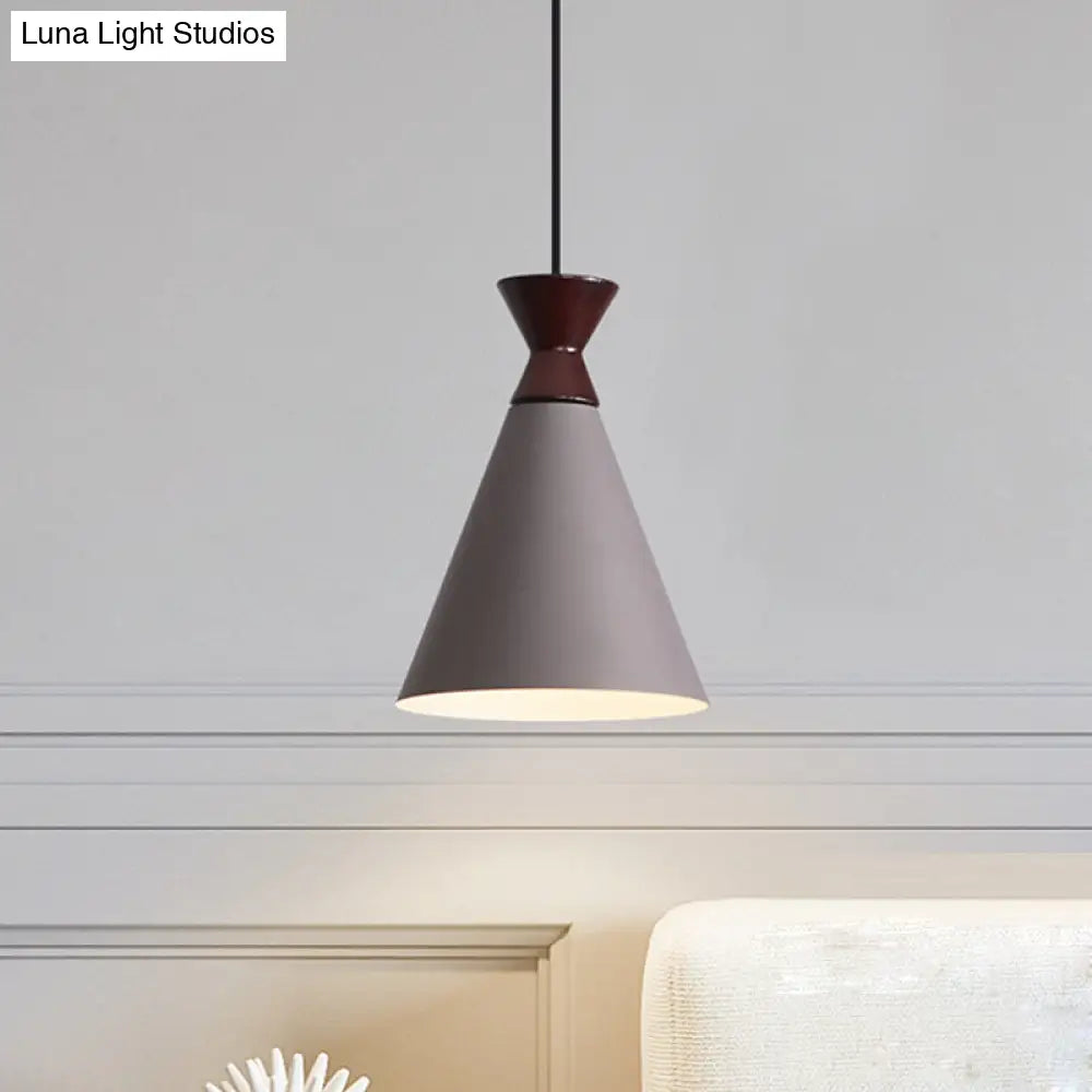 Modernist Iron Pendant Light - Wide Flare Drop 1 Head Bedside Suspension Lamp In Black/Grey/White