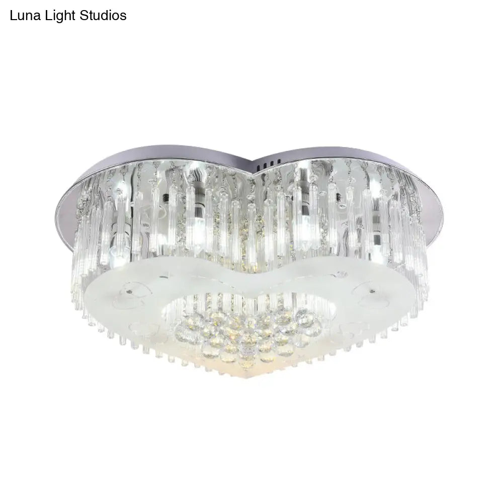 Modernist K9 Crystal Flushmount Ceiling Light Fixture For Bedroom - Heart Design Led 18’/23.5’