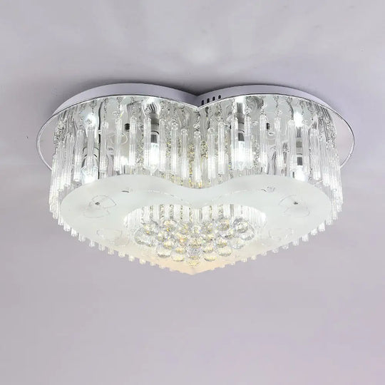 Modernist K9 Crystal Flushmount Ceiling Light Fixture For Bedroom - Heart Design Led 18’/23.5’