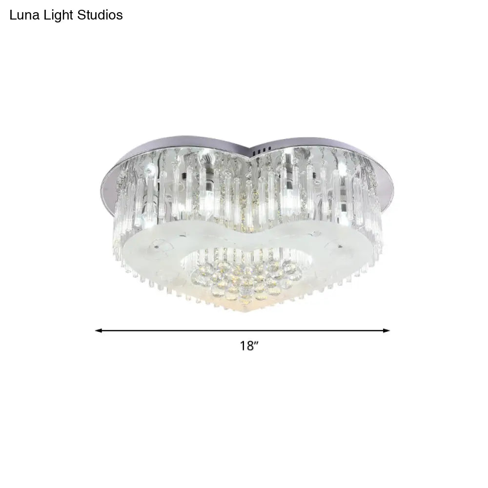 Modernist K9 Crystal Flushmount Ceiling Light Fixture For Bedroom - Heart Design Led 18/23.5 Wide