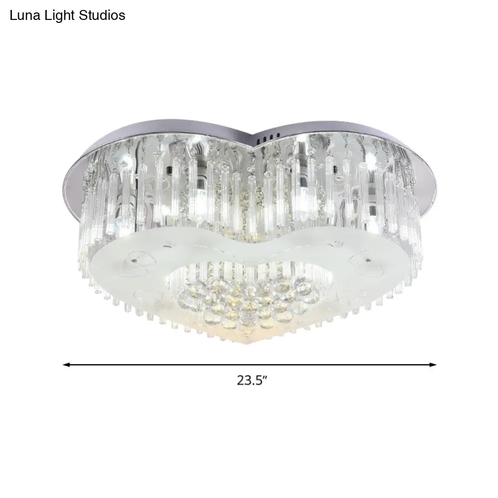 Modernist K9 Crystal Flushmount Ceiling Light Fixture For Bedroom - Heart Design Led 18’/23.5’