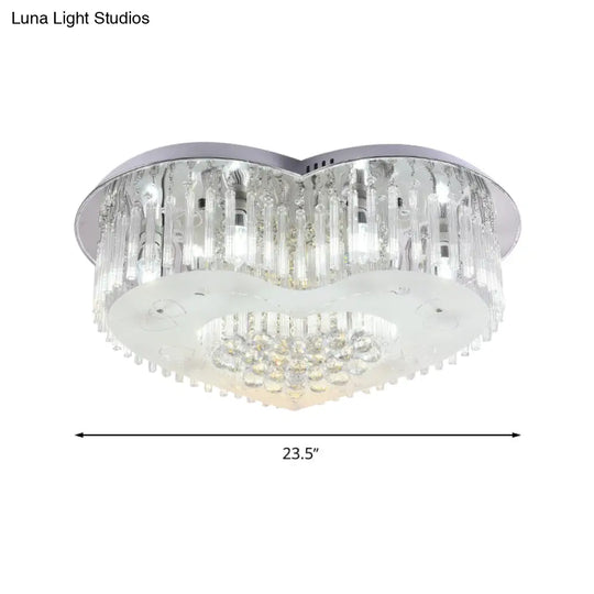 Modernist K9 Crystal Flushmount Ceiling Light Fixture For Bedroom - Heart Design Led 18’/23.5’