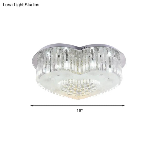 Modernist K9 Crystal Flushmount Ceiling Light Fixture For Bedroom - Heart Design Led 18’/23.5’