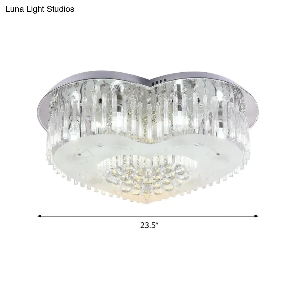 Modernist K9 Crystal Flushmount Ceiling Light Fixture For Bedroom - Heart Design Led 18/23.5 Wide