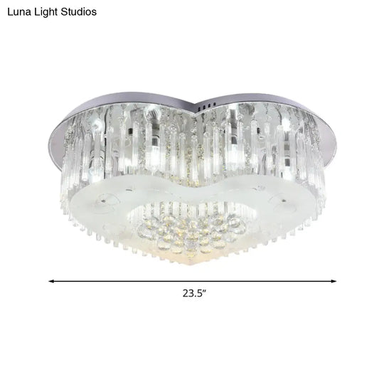 Modernist K9 Crystal Flushmount Ceiling Light Fixture For Bedroom - Heart Design Led 18/23.5 Wide