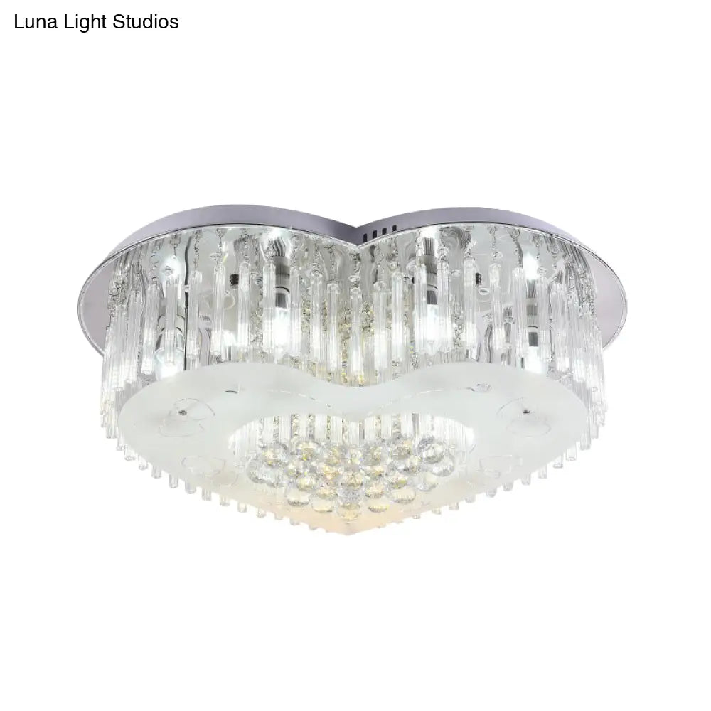 Modernist K9 Crystal Flushmount Ceiling Light Fixture For Bedroom - Heart Design Led 18/23.5 Wide
