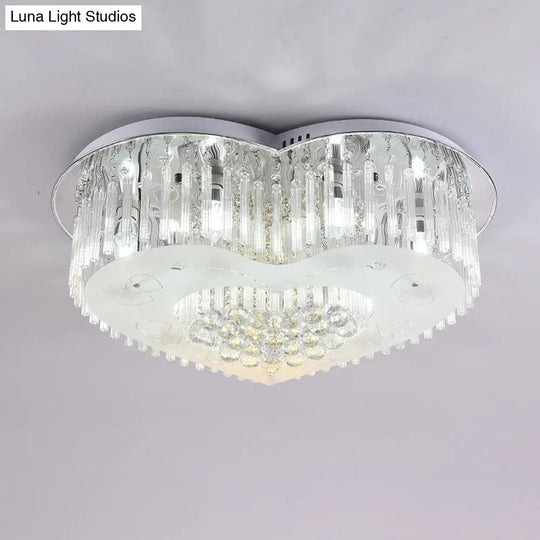 Modernist K9 Crystal Flushmount Ceiling Light Fixture For Bedroom - Heart Design Led 18/23.5 Wide