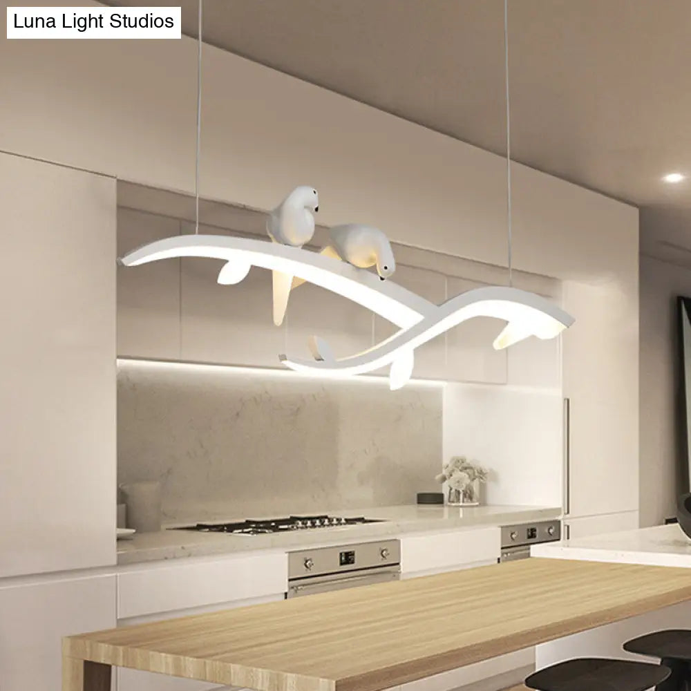 Modernist Led Acrylic Branch Suspension Light With Bird Decor - White/Warm White / Warm