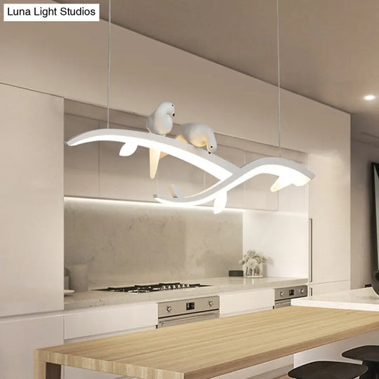 Modernist Led Acrylic Branch Suspension Light With Bird Decor - White/Warm White / Warm