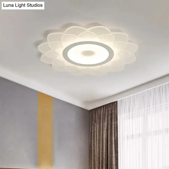 Modernist Led Acrylic Flush Mount Ceiling Light - White Blossom Flower Design In Warm/White