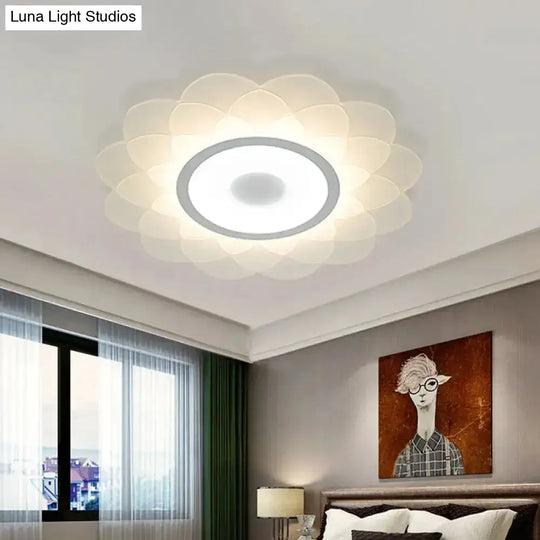 Modernist Led Acrylic Flush Mount Ceiling Light - White Blossom Flower Design In Warm/White