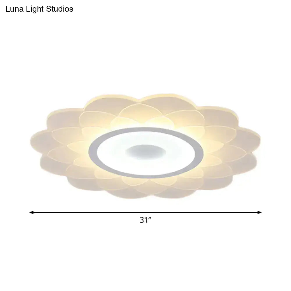 Modernist Led Acrylic Flush Mount Ceiling Light - White Blossom Flower Design In Warm/White