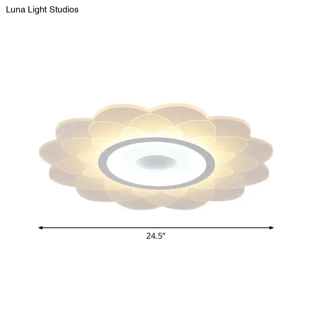 Modernist Led Acrylic Flush Mount Ceiling Light - White Blossom Flower Design In Warm/White