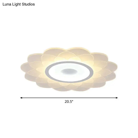 Modernist Led Acrylic Flush Mount Ceiling Light - White Blossom Flower Design In Warm/White