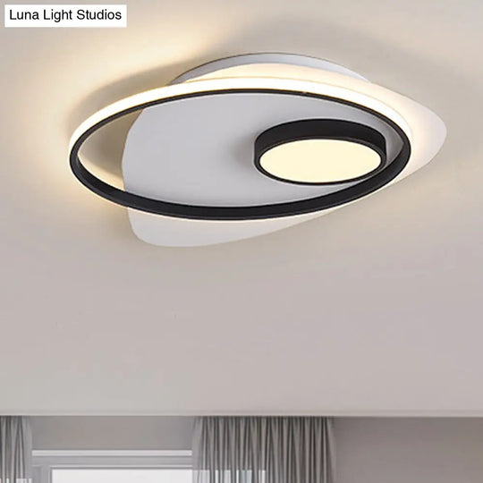 Modernist Led Acrylic Oval Flush Mount Light - Black/White Ceiling Lamp Fixture 18/21.5/27 Wide