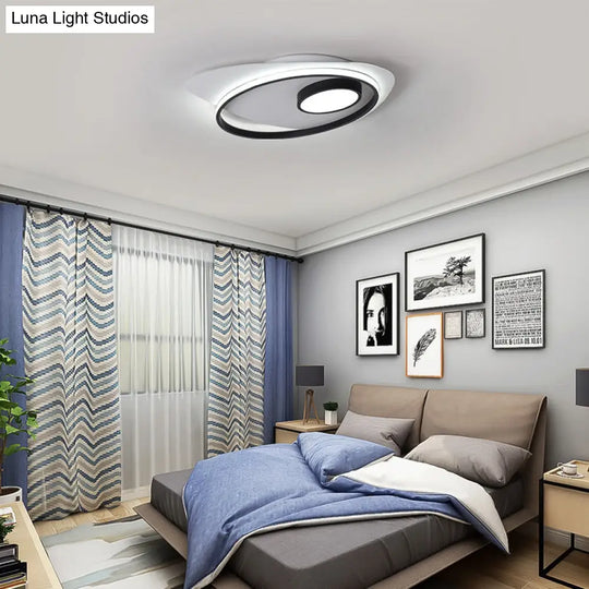Modernist Led Acrylic Oval Flush Mount Light - Black/White Ceiling Lamp Fixture 18’/21.5’/27’
