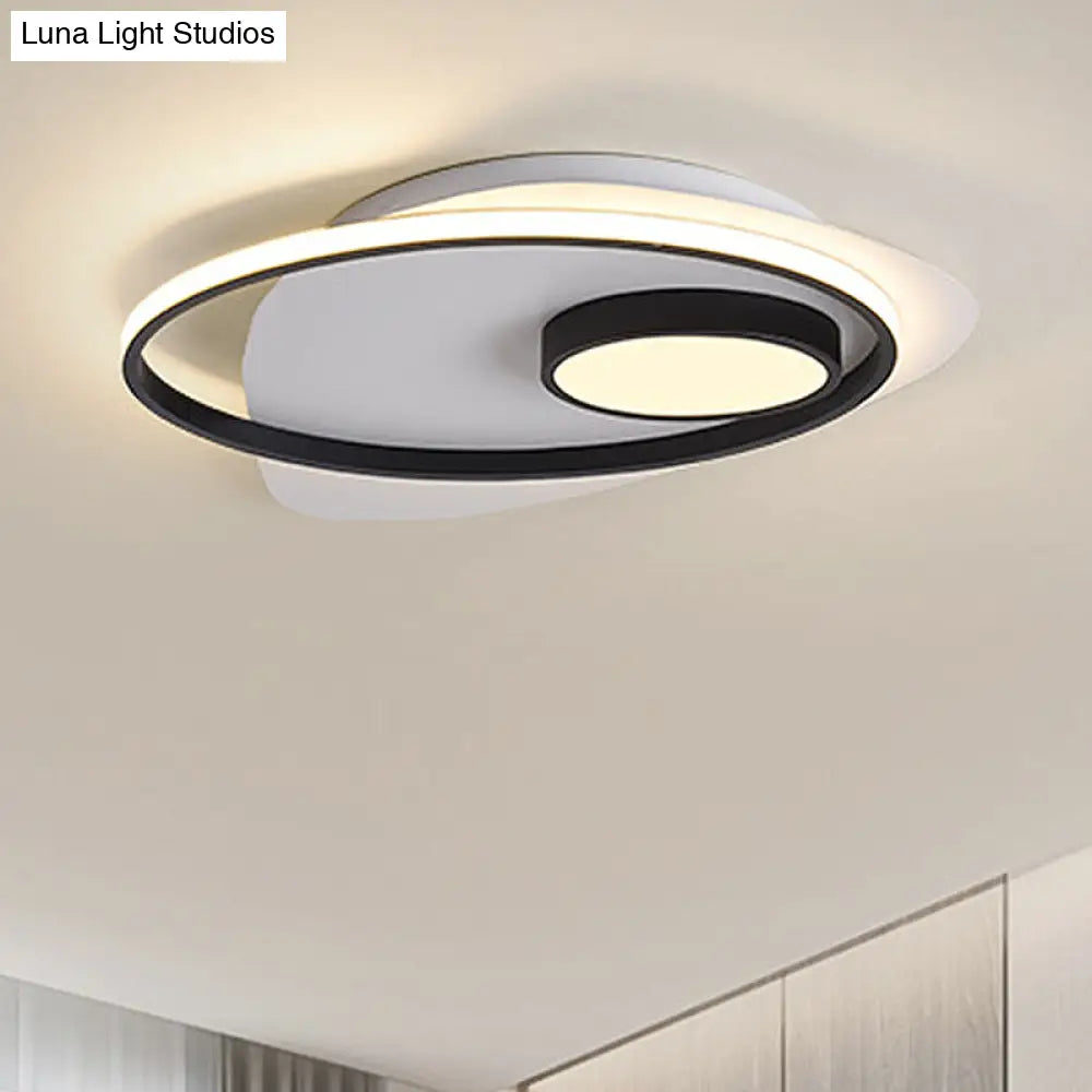 Modernist Led Acrylic Oval Flush Mount Light - Black/White Ceiling Lamp Fixture 18’/21.5’/27’