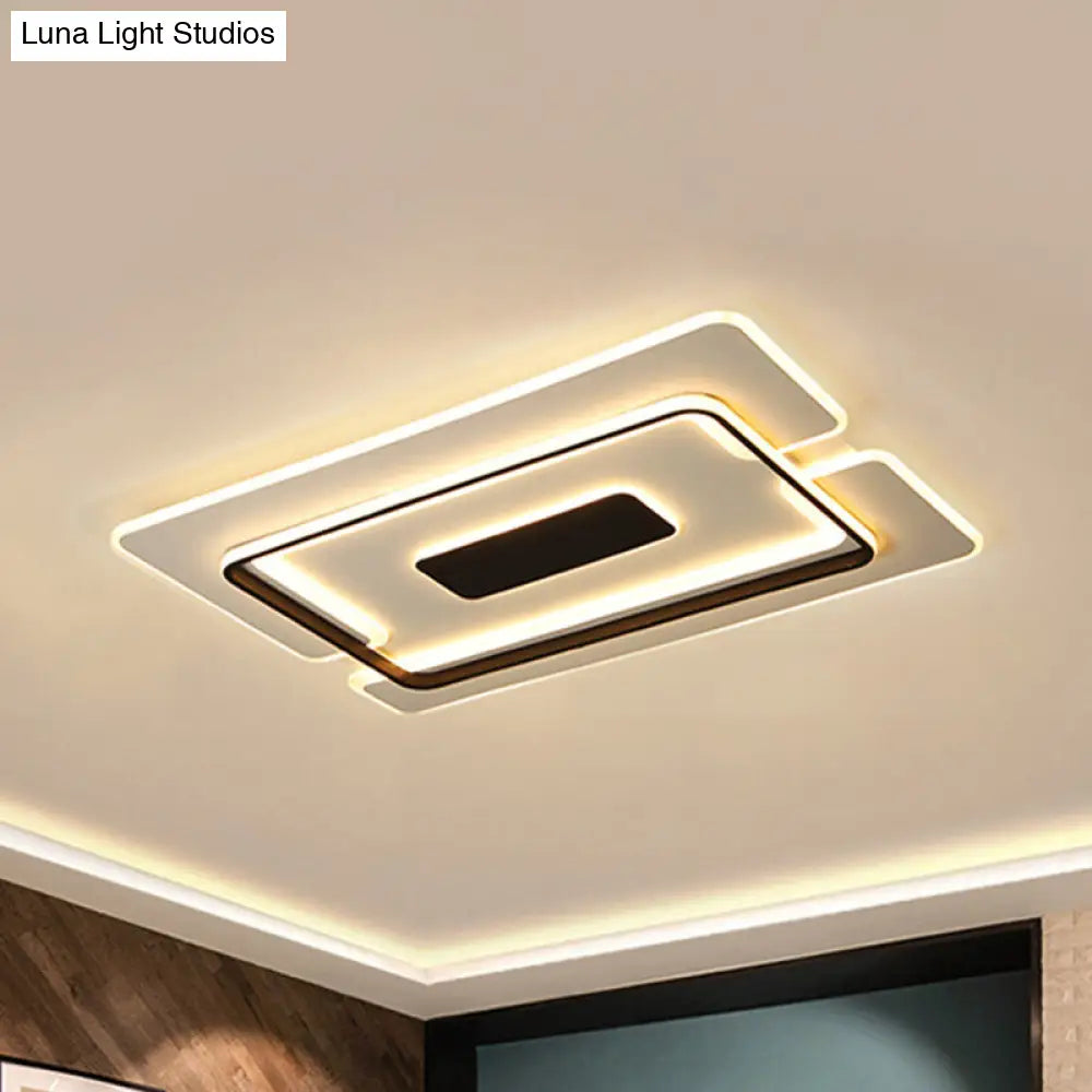 Modernist Led Aluminum Flushmount Ceiling Lamp - 35.5/45 Wide Black Long Frame Warm/White Light