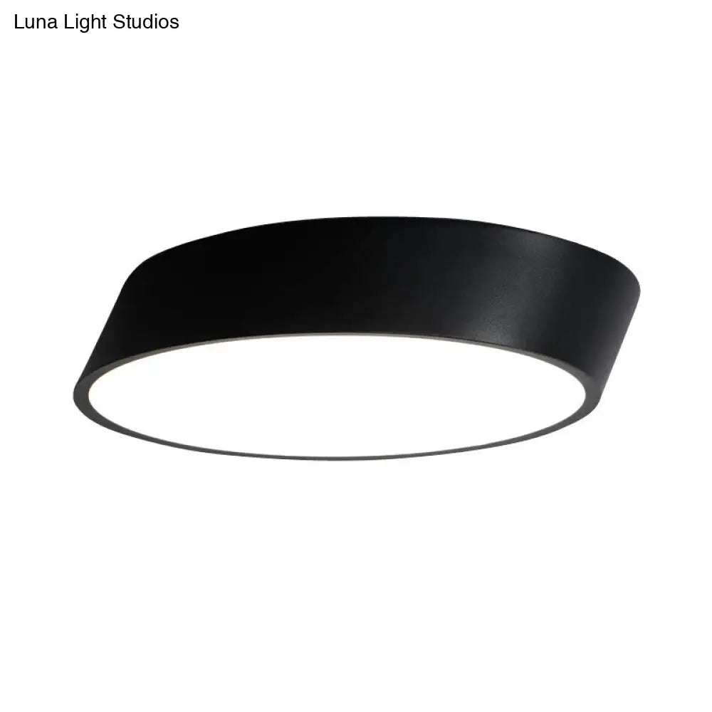 Modernist Led Bedroom Flush Mount Light In White/Black Inclined Elliptical Design 10/16/19.5 Wide