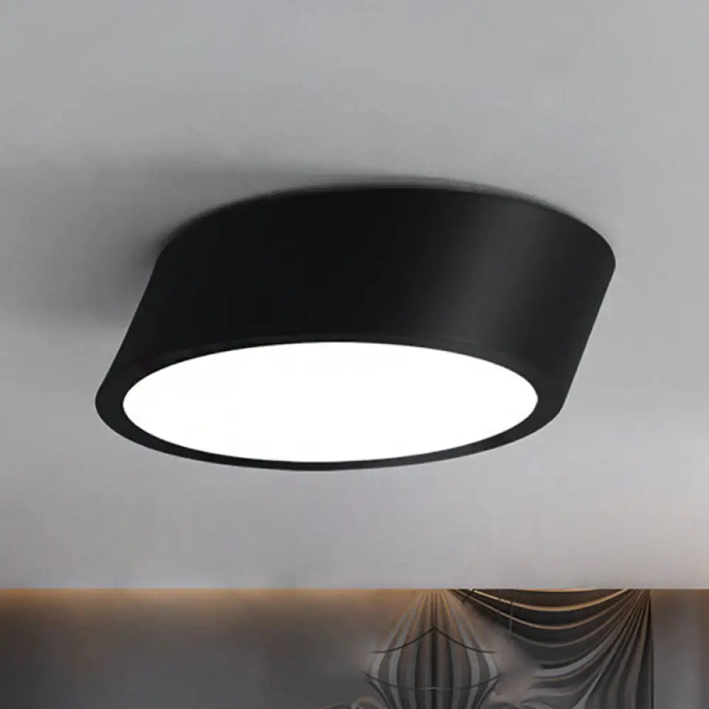Modernist Led Bedroom Flush Mount Light In White/Black Inclined Elliptical Design