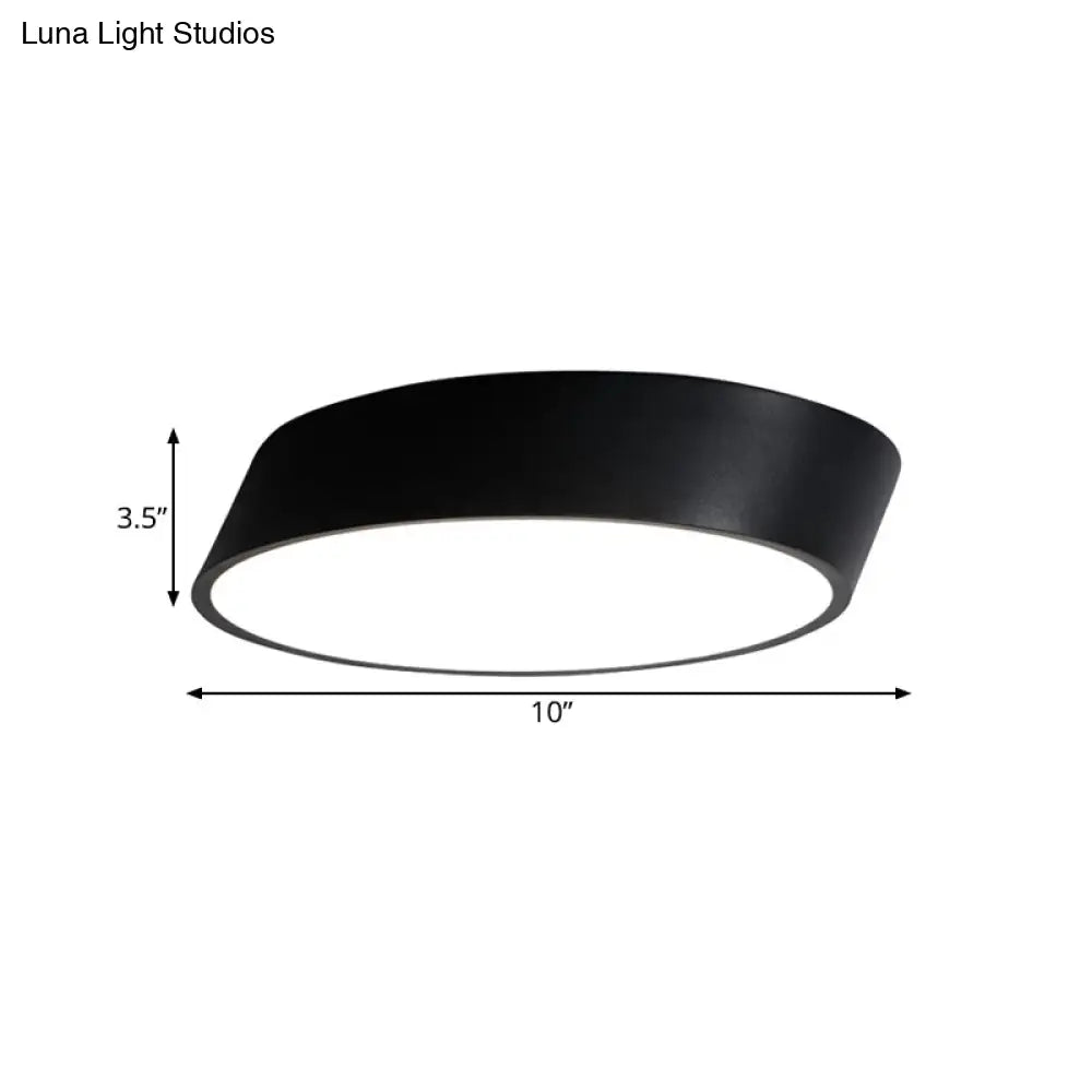 Modernist Led Bedroom Flush Mount Light In White/Black Inclined Elliptical Design 10/16/19.5 Wide