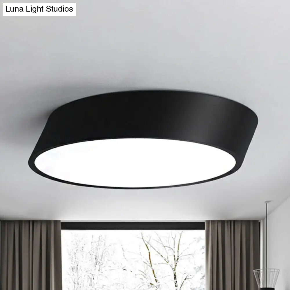 Modernist Led Bedroom Flush Mount Light In White/Black Inclined Elliptical Design 10’/16’/19.5’ Wide