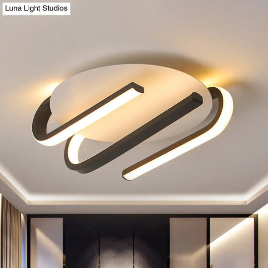 Modernist Led Black And White Curved Ceiling Mount Lamp With Warm/White Light