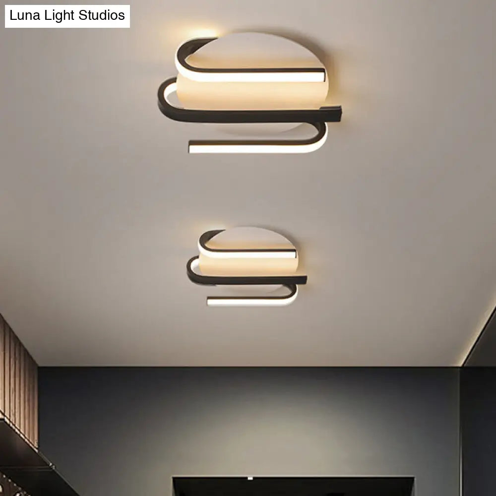Modernist Led Black And White Curved Ceiling Mount Lamp With Warm/White Light Black-White /