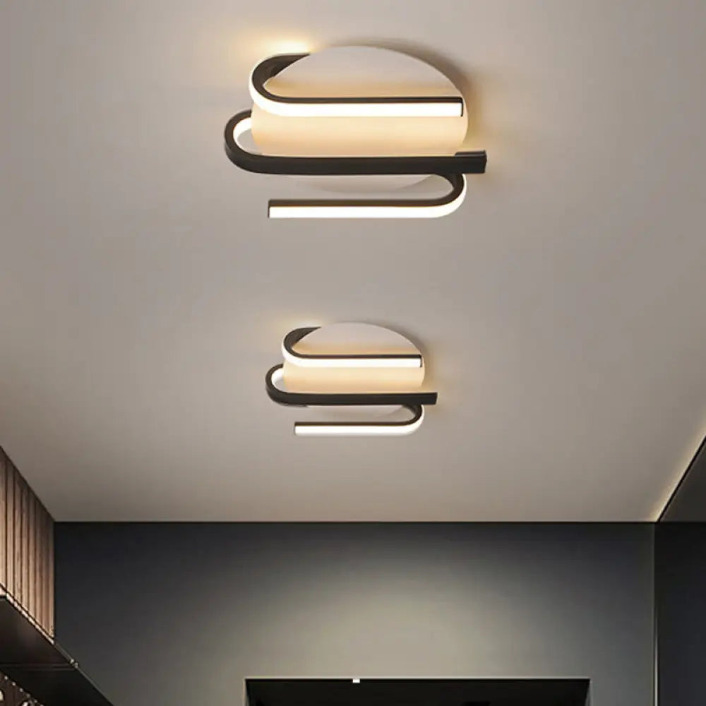 Modernist Led Black And White Curved Ceiling Mount Lamp With Warm/White Light Black - White /
