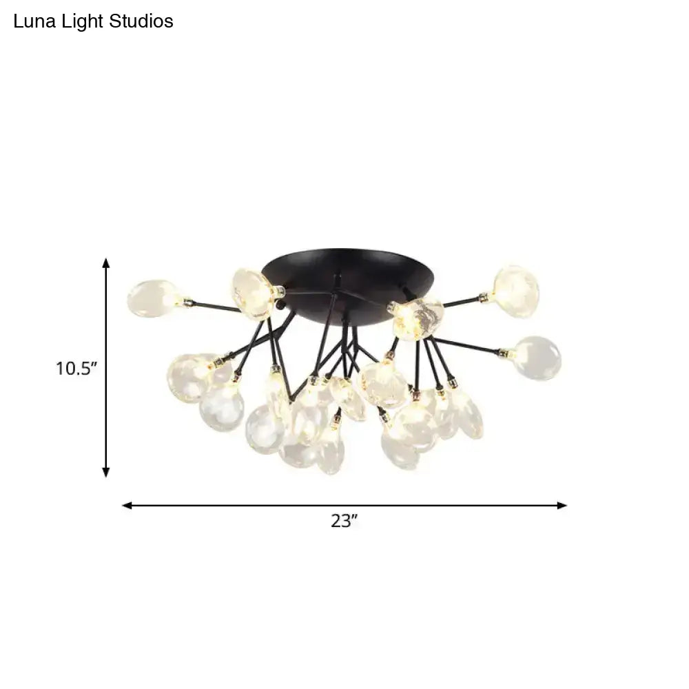 Modernist Led Black Ceiling Flush Mount Lamp Clear Glass Shade Perfect For Living Room