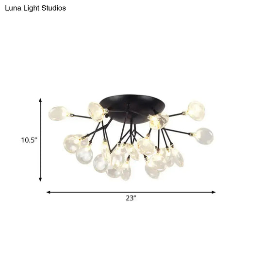 Modernist Led Black Ceiling Flush Mount Lamp Clear Glass Shade Perfect For Living Room