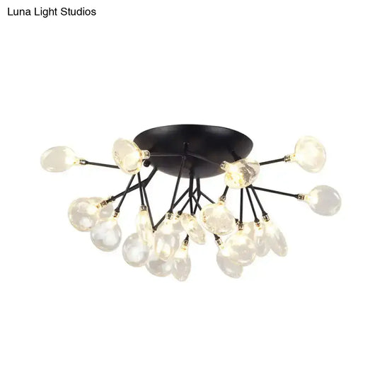 Modernist Led Black Ceiling Flush Mount Lamp Clear Glass Shade Perfect For Living Room