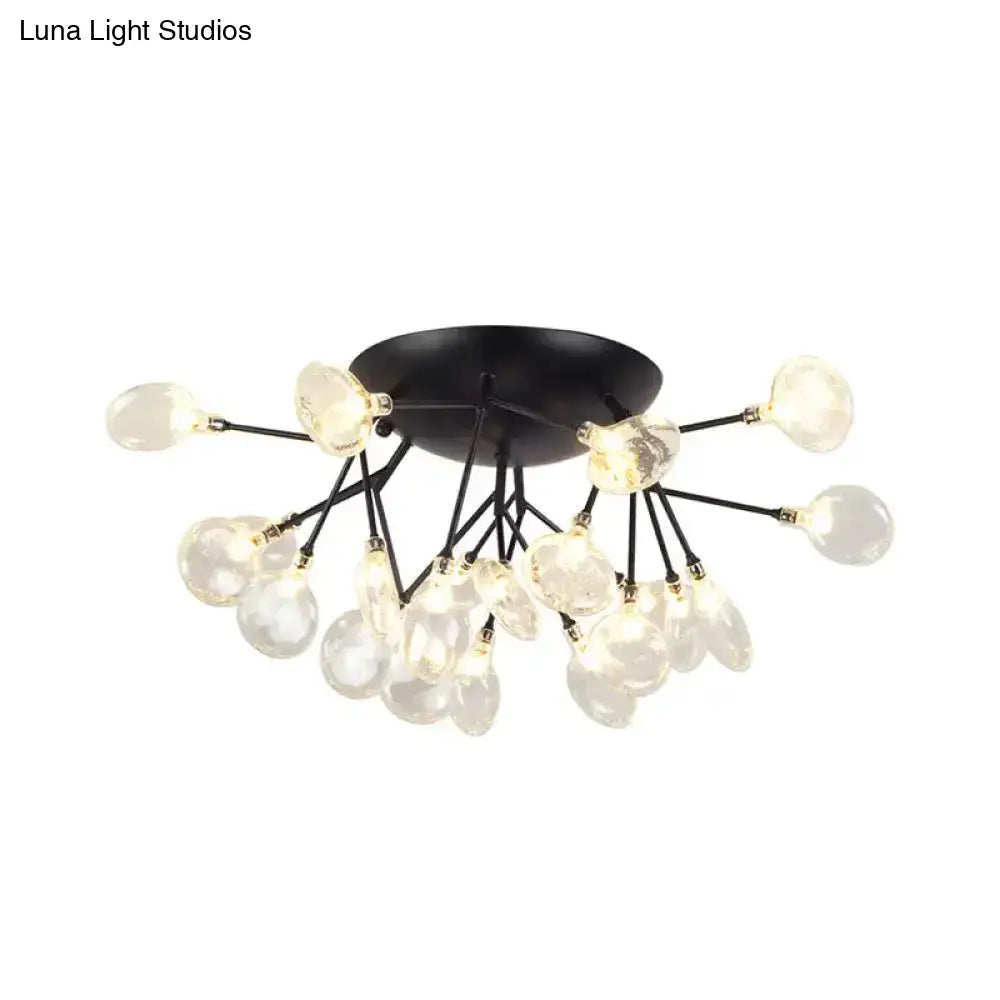 Modernist Led Black Ceiling Flush Mount Lamp Clear Glass Shade Perfect For Living Room