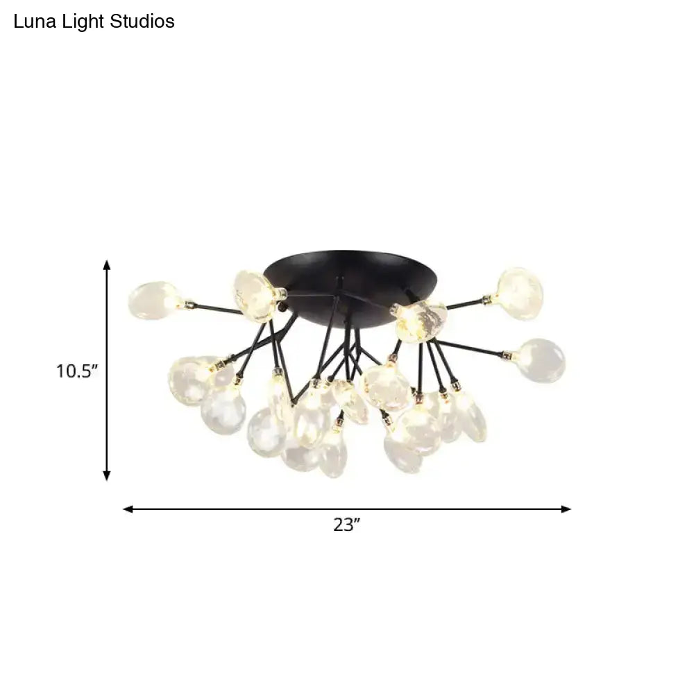 Modernist Led Black Ceiling Flush Mount Lamp Clear Glass Shade Perfect For Living Room