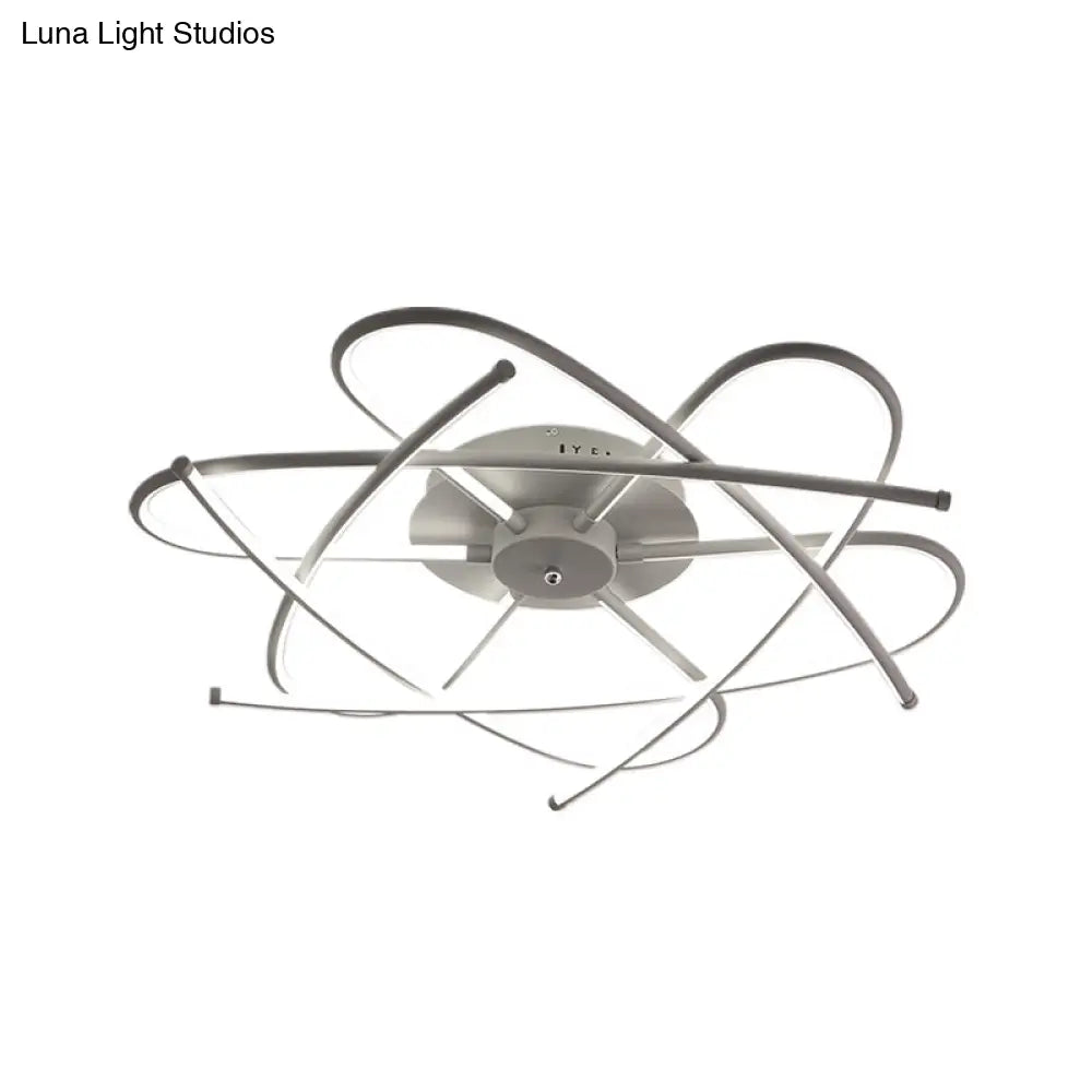 Modernist Led Ceiling Mounted Fixture - Curved Linear Metal Semi Flush Warm/White Light