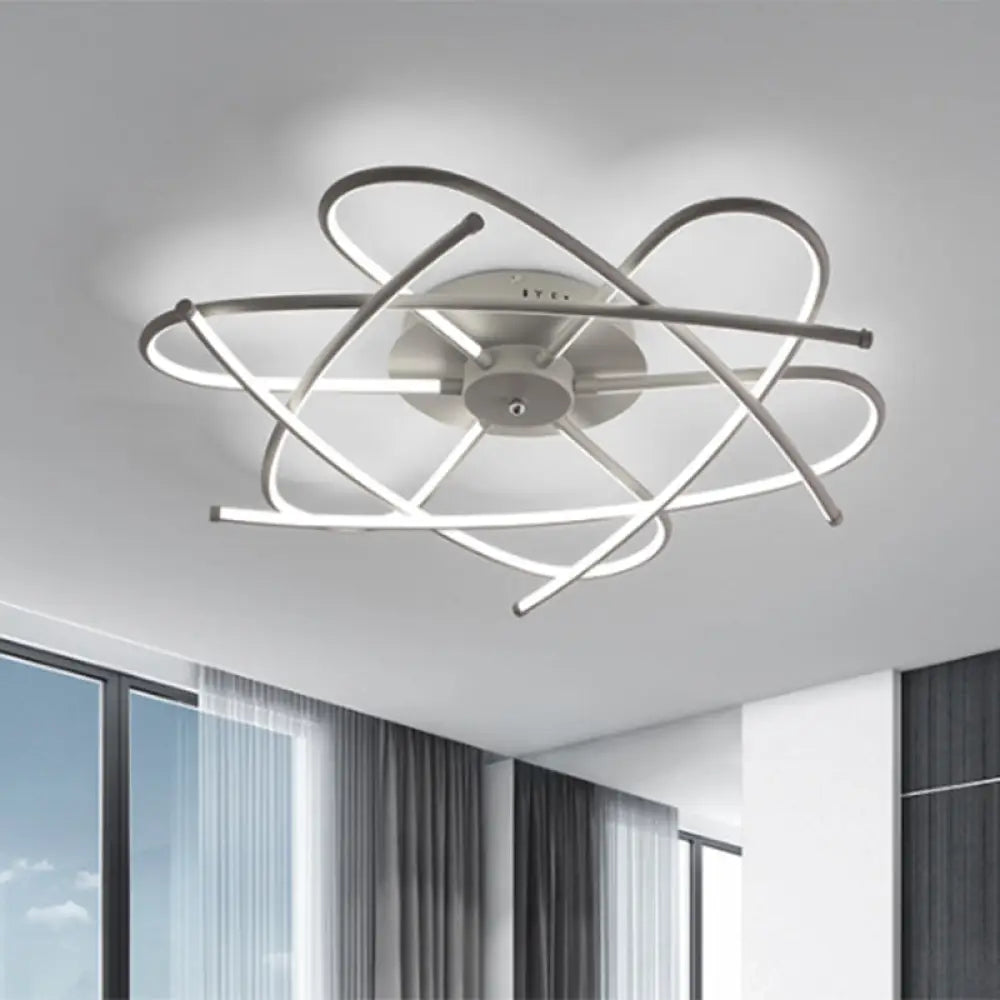 Modernist Led Ceiling Mounted Fixture - Curved Linear Metal Semi Flush Warm/White Light White /